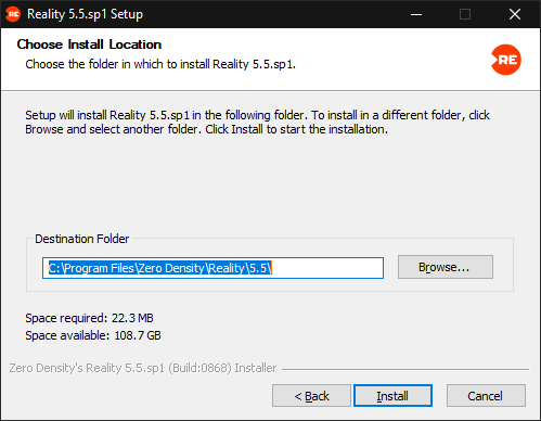 Installing Reality 5.5 SP1 | Zero Density Documentation