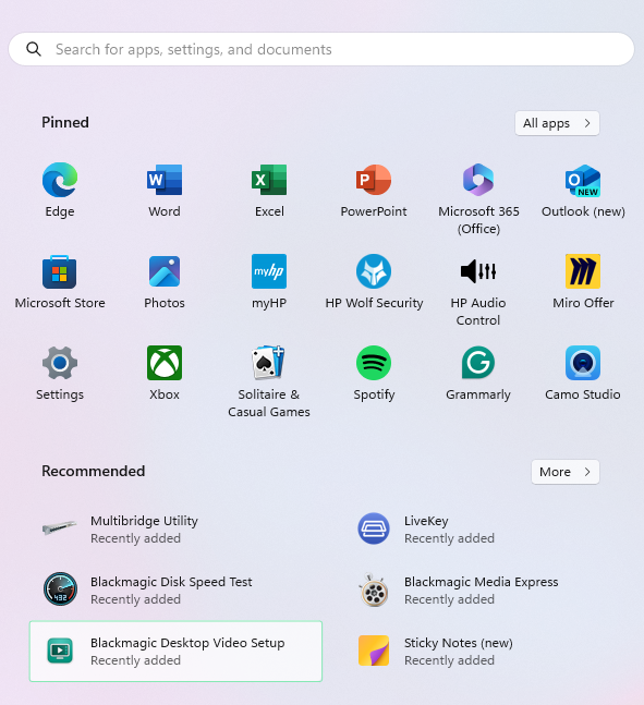Blackmagic Video Setup Application